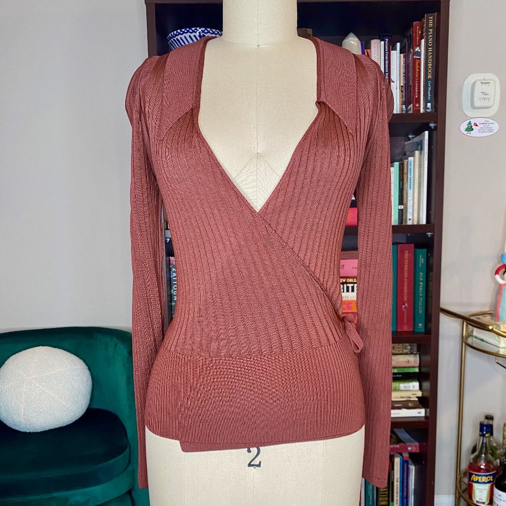 Rouje Paris Brown Wrap Shirt V Neck S XS EU 34 70s Glam